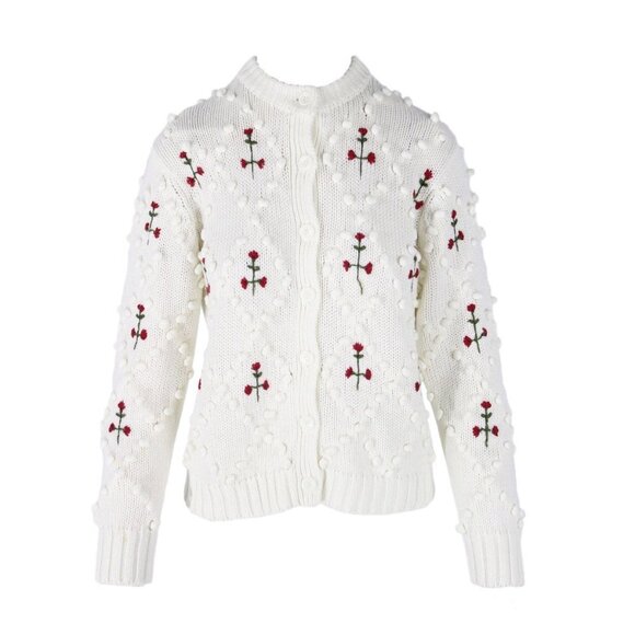 Vintage Austrian Floral Bobble Cardigan Sweater Medium